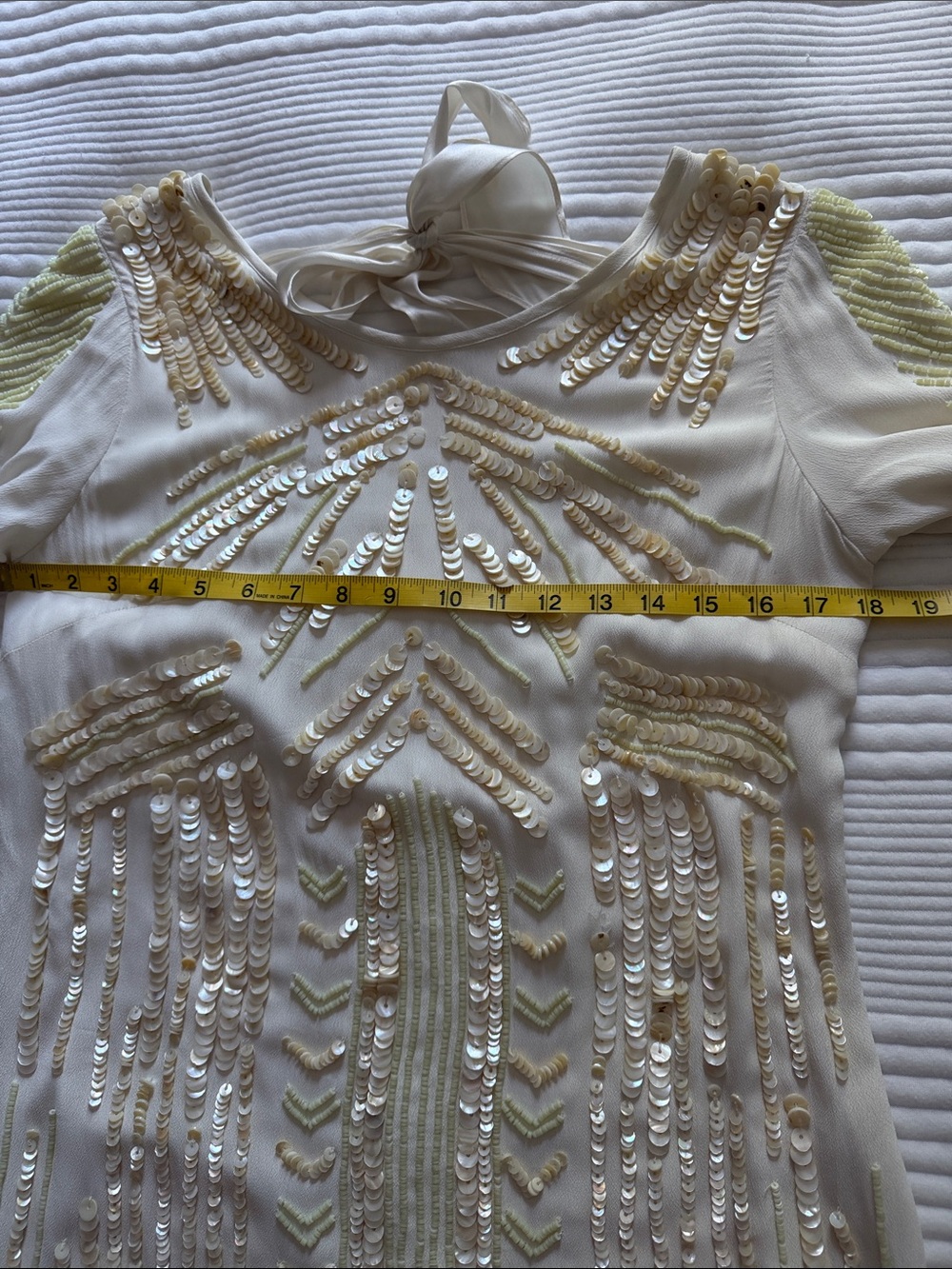 FREE PEOPLE LIMITED EDITION Ivory Art Deco Embellished Mini Dress Sequin Rare - Picture 12 of 17